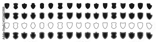 Shield icon set. Protection flat sign.