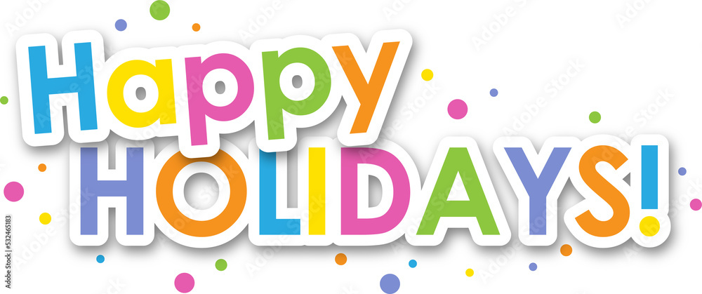 HAPPY HOLIDAYS! colorful typography banner with dots on transparent background