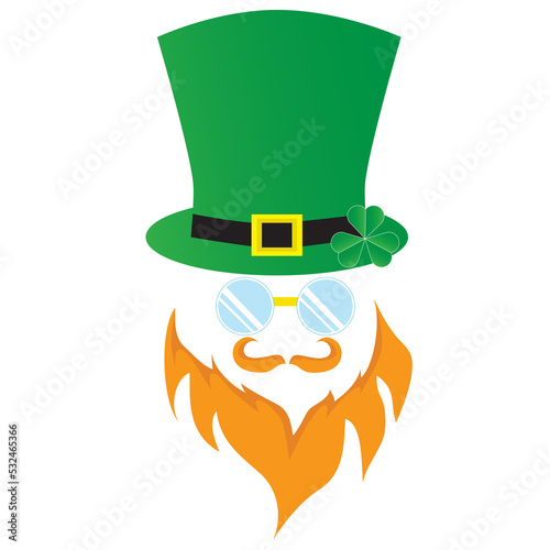 St. Patrick's mascot design with hat, glasses and beard. Can be used for icons or content at St. Patrick's Day events.