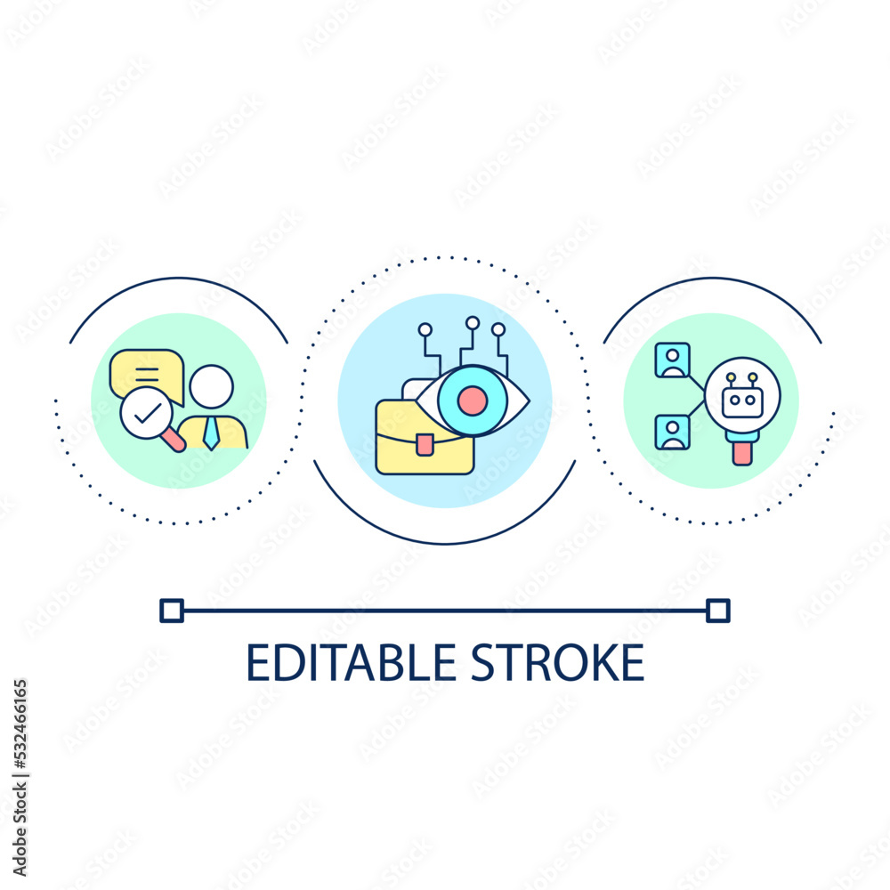 Control of business processes by AI loop concept icon. Integration of digital technology. Networking abstract idea thin line illustration. Isolated outline drawing. Editable stroke. Arial font used