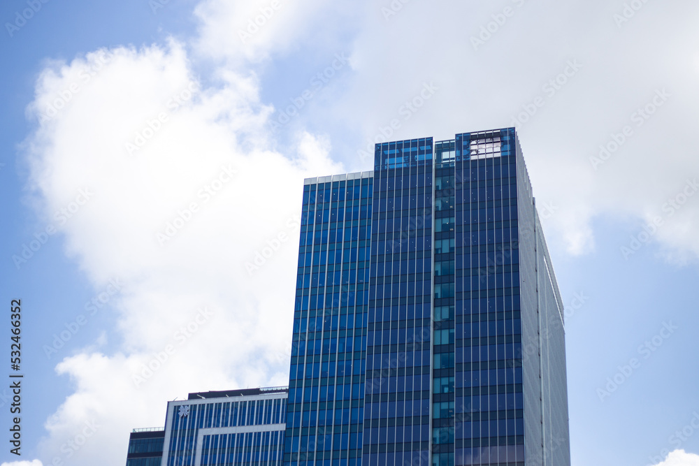 Urban abstract background, detail of modern glass facade, office business building at Taipei city, Taiwan