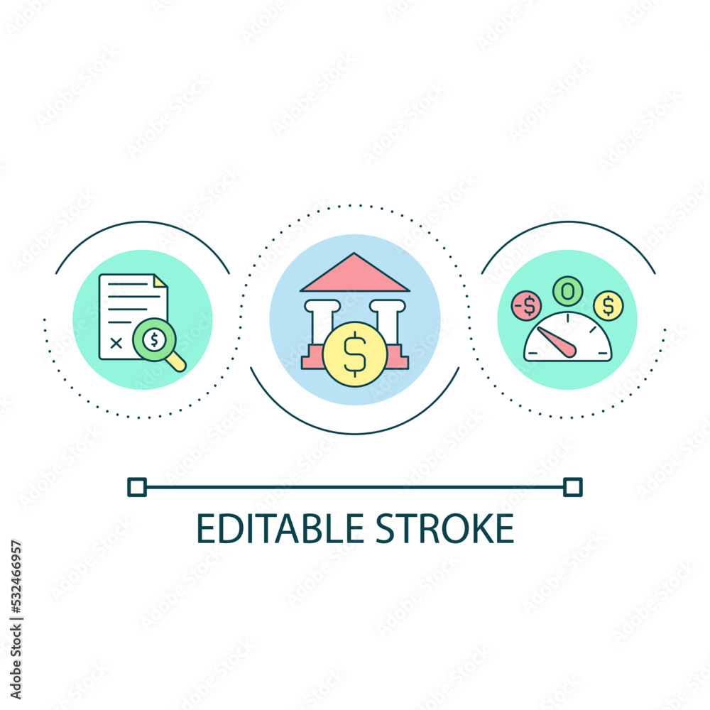 Banking service loop concept icon. Advantages and disadvantages of investment. Finance control abstract idea thin line illustration. Isolated outline drawing. Editable stroke. Arial font used