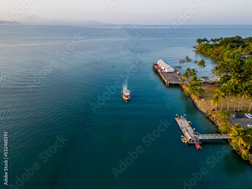 Aerial view of boat docking in tropical north Queensland