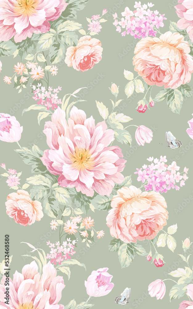 Classic Popular Flower Seamless pattern background.Perfect for wallpaper, fabric design, wrapping paper, surface textures, digital paper. Classic Popular Flower Seamless pattern background.Perfect for wallpaper, fabric design, wrapping paper, surface textures, digital paper.