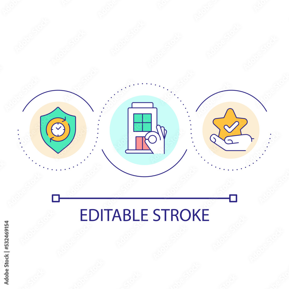 Urban services quality loop concept icon. Comfort and security for citizens. City infrastructure abstract idea thin line illustration. Isolated outline drawing. Editable stroke. Arial font used