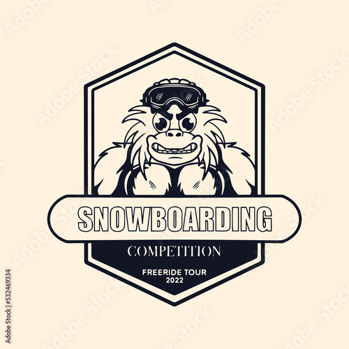 emblem of snowboarding competition with yetri characters