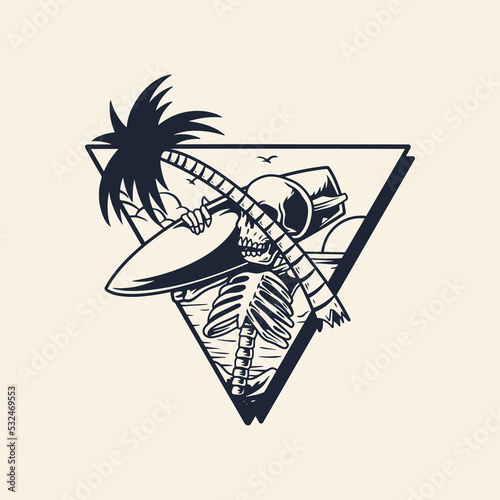 summer surf emblem with human skull vector