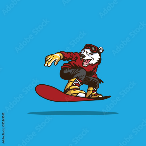 illustration yeti character logo with snowboard
