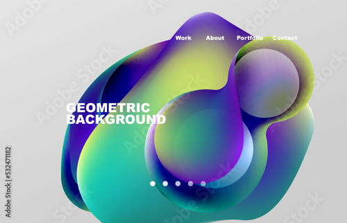 Landing page abstract liquid background. Flowing shapes, round design and circle. Web page for website or mobile app wallpaper