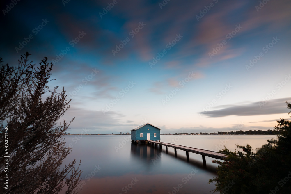 Bush and Blue boat house in Perth, Western Australia