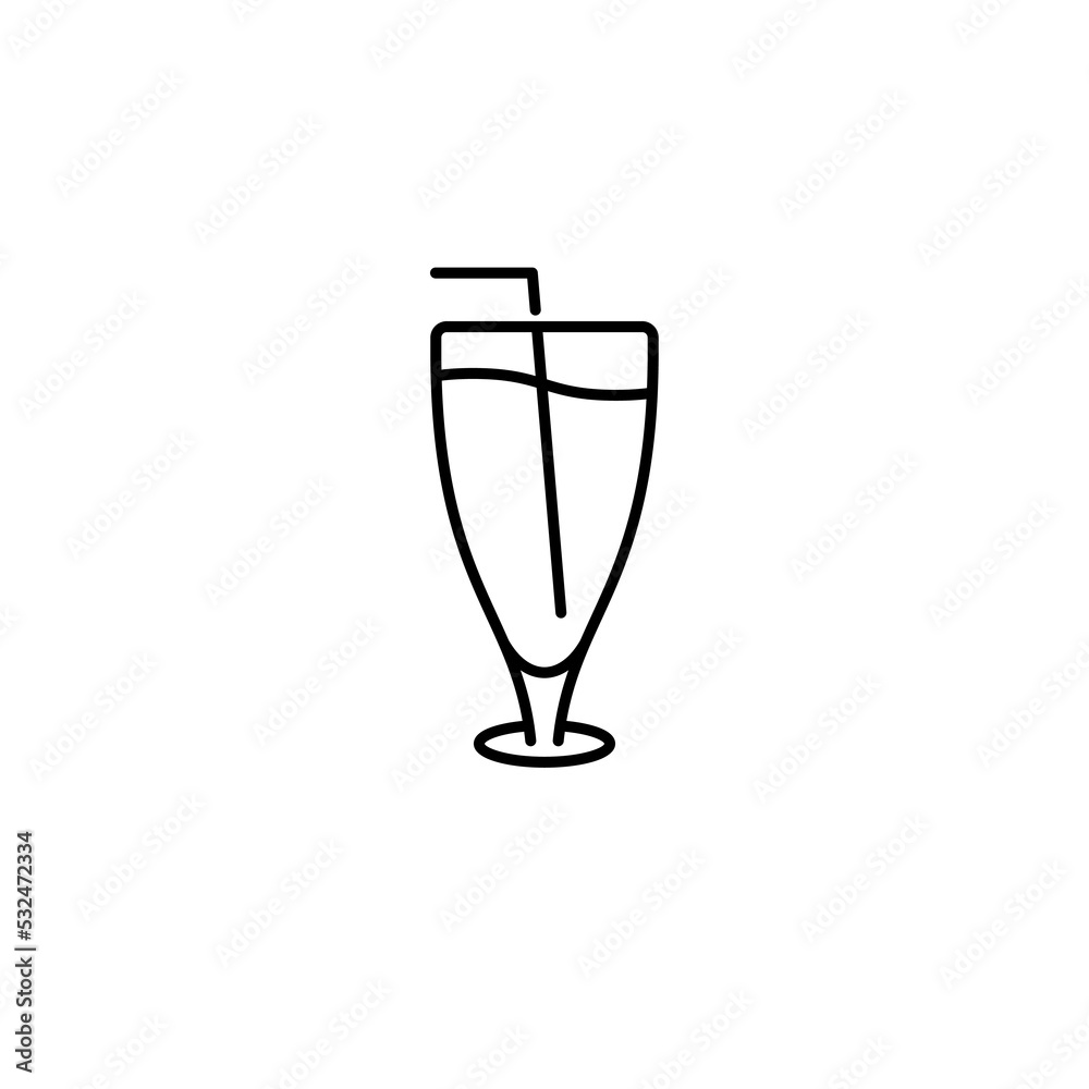 Obraz premium juice glass icon with straw on white background. simple, line, silhouette and clean style. black and white. suitable for symbol, sign, icon or logo