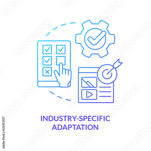 Industry specific adaptation blue gradient concept icon. Smart content. Marketing case study abstract idea thin line illustration. Isolated outline drawing. Myriad Pro-Bold font used