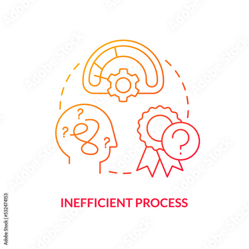 Inefficient process red gradient concept icon. Unproductive management. Disadvantage of case study abstract idea thin line illustration. Isolated outline drawing. Myriad Pro-Bold font used