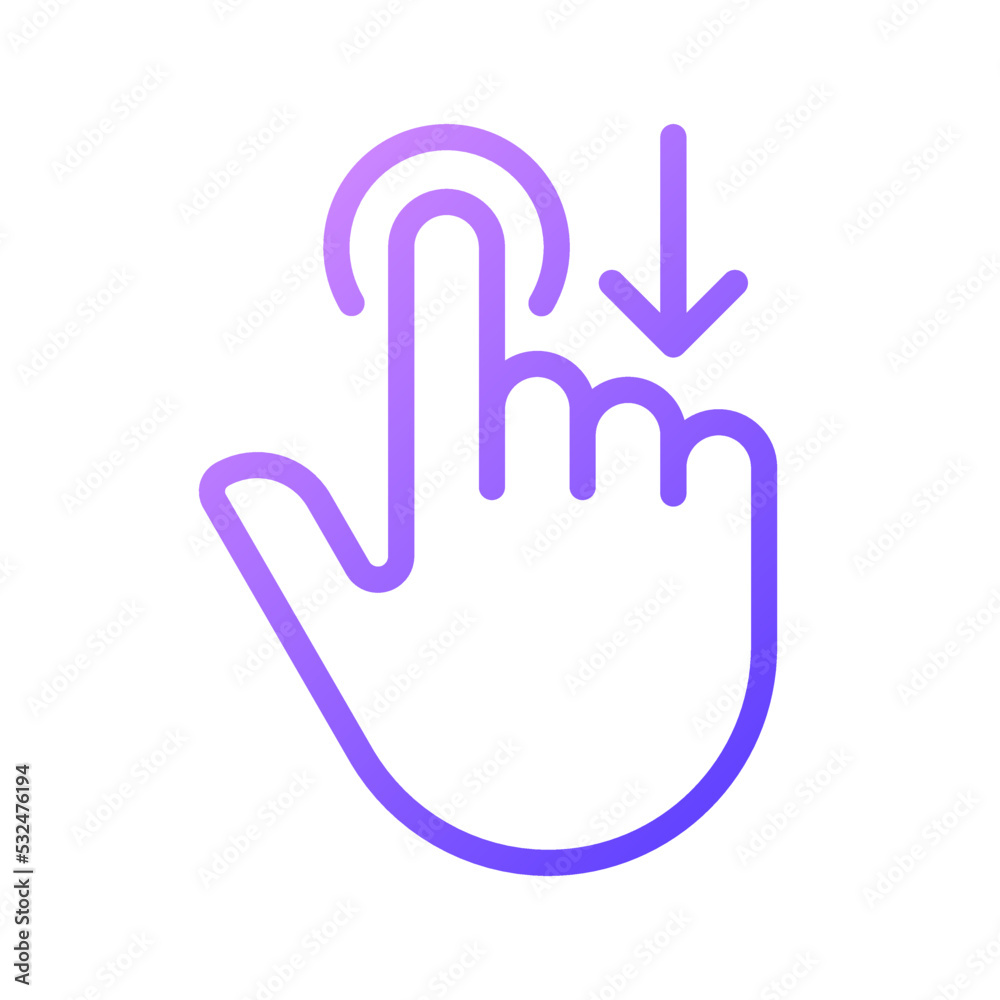 Move downwards gradient linear vector icon. Swipe down. Touchscreen control gesture. Device navigation. Drag and draw. Thin line color symbol. Modern style pictogram. Vector isolated outline drawing Move downwards gradient linear vector icon. Swipe down. Touchscreen control gesture. Device navigation. Drag and draw. Thin line color symbol. Modern style pictogram. Vector isolated outline drawing