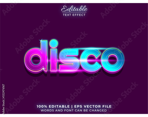 Realistic  glow disco with gradient color mock up 3d editable text effect Premium Vector