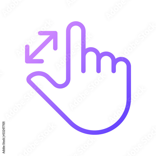 Zoom in touch gradient linear vector icon. Enlargement. Magnify image. Touchscreen control gesture. Display navigation. Thin line color symbol. Modern style pictogram. Vector isolated outline drawing