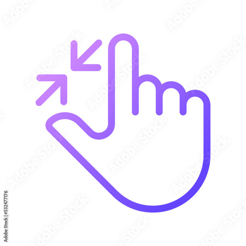 Zoom out touch gradient linear vector icon. Multi touch technology. Adjust zoom. Touchscreen control. Smartphone. Thin line color symbol. Modern style pictogram. Vector isolated outline drawing