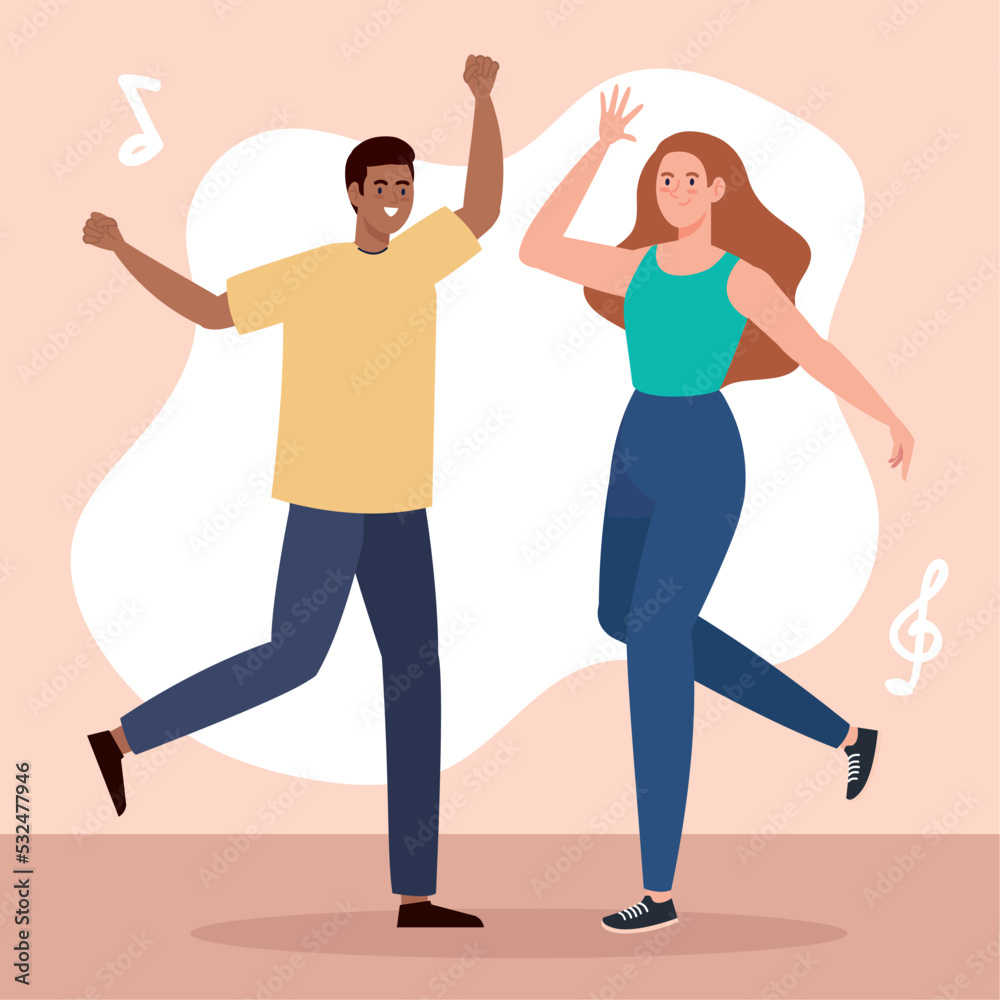 interracial couple dancing characters