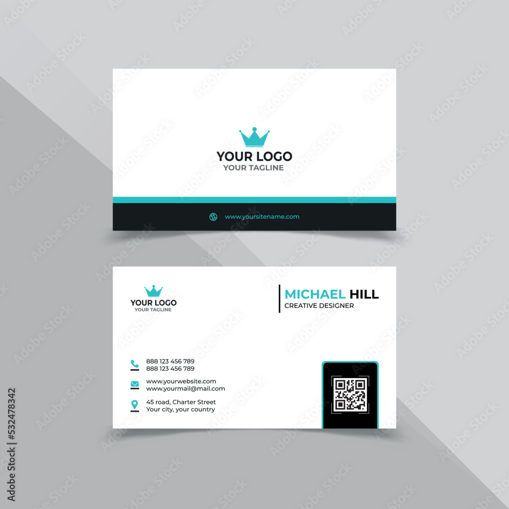 Minimal Business card design in white black and blue color details Minimal Business card design in white black and blue color details