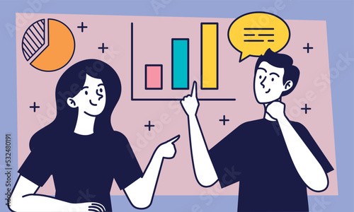 young couple with statistics infographic