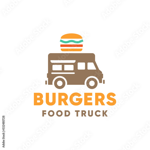 Street burger. Truck vector illustration. Have a nice dinner. Street Food logo. Takeaway Junk Meals from Cafe or Food Truck. 