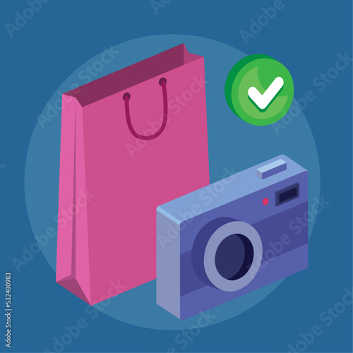 camera photographic and shopping bag