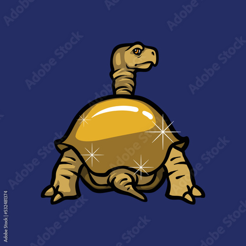 Golden tortoise back view cartoon vector illustration