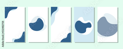 Wave and Liquid - Set of minimalistic backgrounds with memphis elements. Vector graphics of blue background perfect for social media post templates, advertisements, backdrops and more