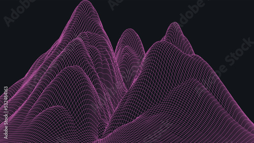 Abstract digital landscape. Wireframe landscape background. Digital landscape for presentations. 3d futuristic vector illustration.