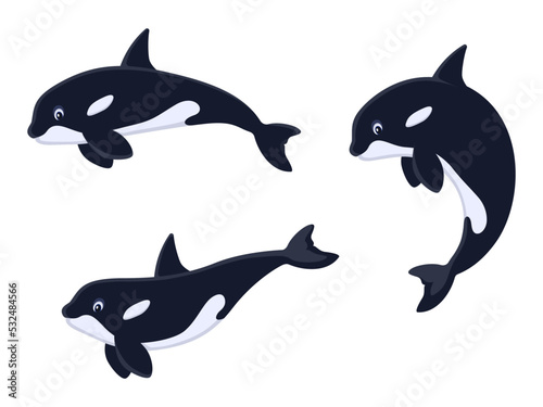 Set of cartoon killer whale