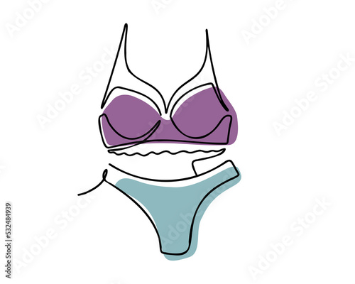 Set of underwear, bra and panties or two-piece swimsuits. Linear style. Hand-drawn. Doodle. For web design, icons, packaging. Vector illustration isolated on white background