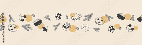 Lovely hand drawn traditional cookies seamless pattern, german and austrian christmas cookies, great for textiles, banners, wallpapers, cloth, napkins - vector design