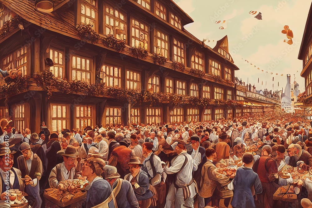 Oktoberfest festival with people in the town square germany