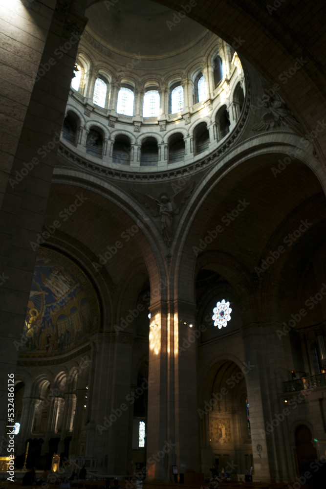 Interior of Sacred Heart Basilica in Paris, France