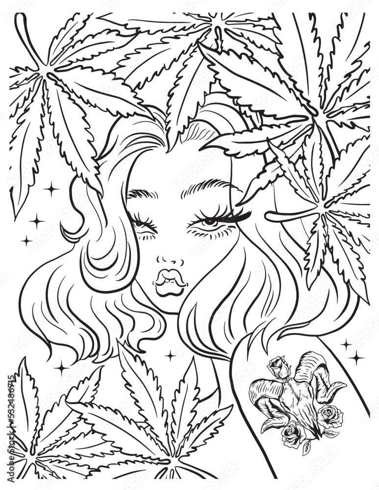 weed-girl-coloring-page-vector-coloring-for-adults-stock-vector-adobe-stock