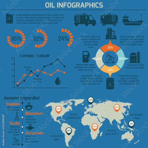 World oil production distribution and petroleum extraction rate business infochart diagram layout report presentation design vector illustration