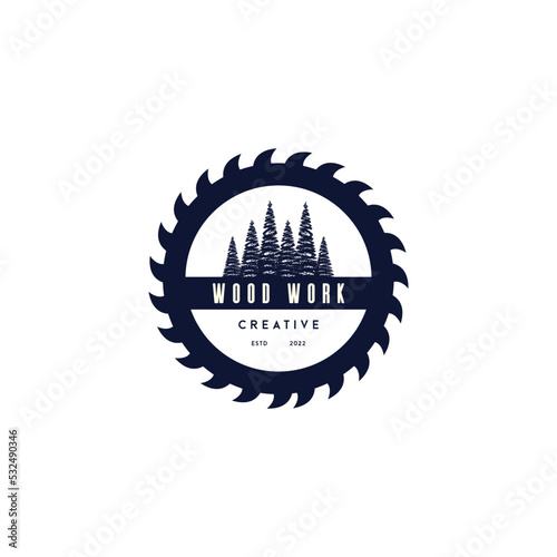 silhouette wood worker woodsman carpenter iconic logo design vector ideas with hipster, retro and vintage styles. badge carpentry lumberjack circular saw icon symbol logo vector design template