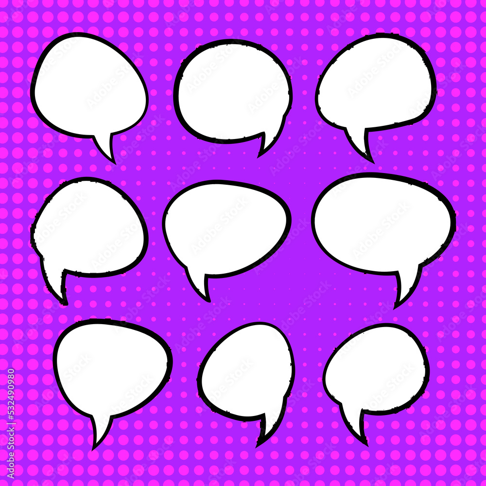 Collection of empty comic speech bubbles Retro cartoon stickers. Pop art style. Vector illustration Collection of empty comic speech bubbles Retro cartoon stickers. Pop art style. Vector illustration