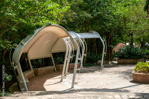 The white modern gazebo promenade in the park