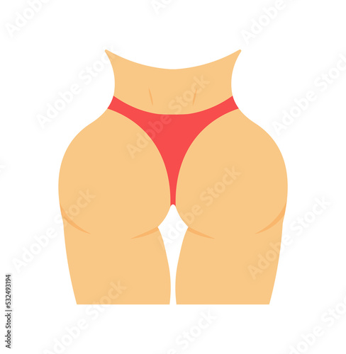 Concept of an increase in the buttocks. Vector concept illustration isolated on white background. Cartoon women butt in bikini.