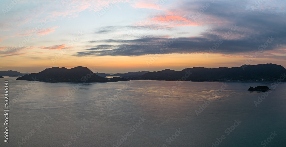Panoramic view of islands coastal landscape before dawn Panoramic view of islands coastal landscape before dawn