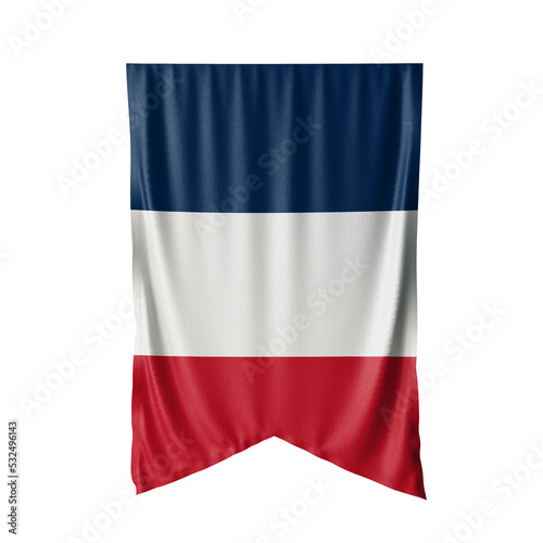 France Waving Flag, 3d Flag Hanging illustration, France National Flag with a white isolated background