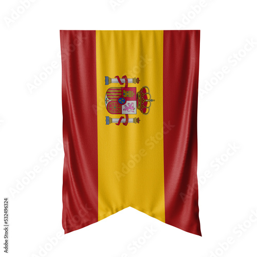 Spain Waving Flag, 3d Flag hanging illustration, Spain National Flag with a white isolated background