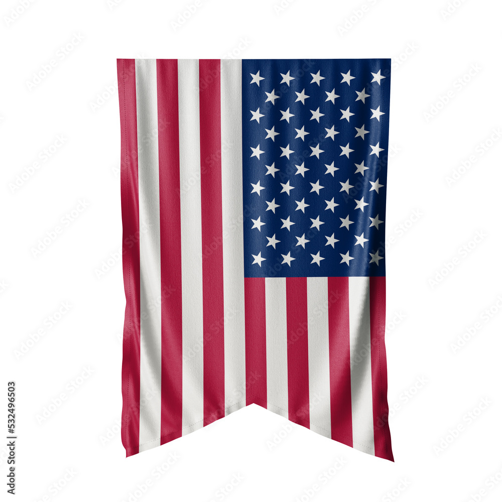 Fototapeta premium USA Waving Flag, 3d Flag hanging illustration, America National Flag with a white isolated background