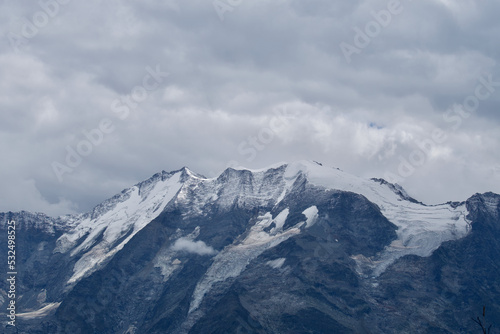 Melting glaciers in the Mont Blanc massif in the french alps at the end of summer 2022 . Symbol of global warming.