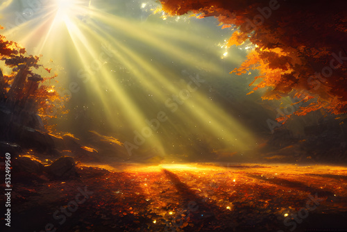 Sunlight in an autumn forest. 