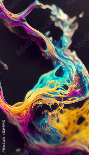 Stunning abstract background image of rainbow painture bubbles, iridescent liquid ink churning together, with a realistic texture and great quality. Digital art 3D illustration. Copy space photo