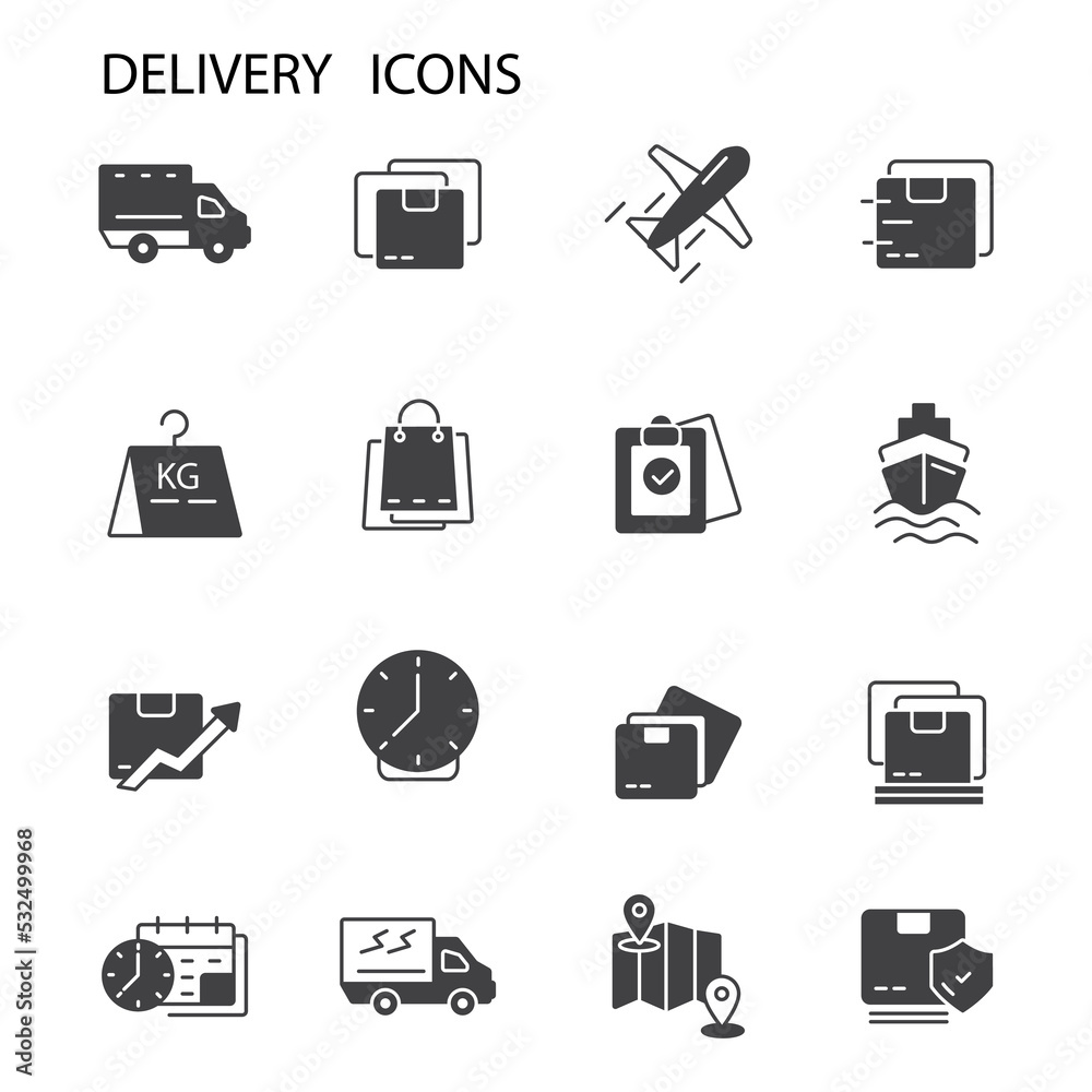 delivery icons set . delivery pack symbol vector elements for infographic web