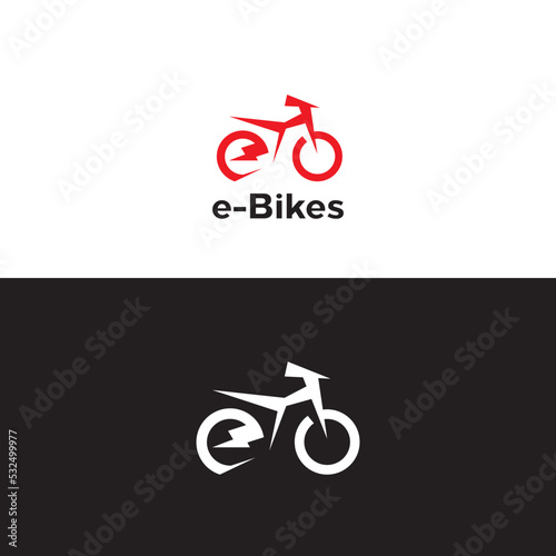 simple, clean strong e-bike logo design. vector icon illustration inspiration. bolt and bicycle