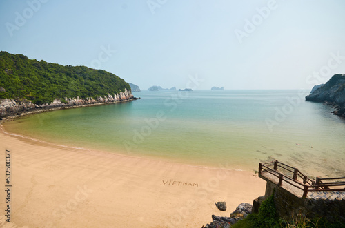 beautiful beach of Vietnam. bay with a bay of beautiful turquoise color and yellow sand